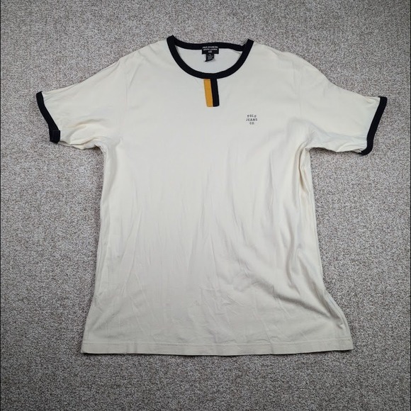 Vintage‎ Polo Jeans Co. Ralph Lauren XL Cream T-Shirt Black Trim Short Sleeve - Picture 2 of 7